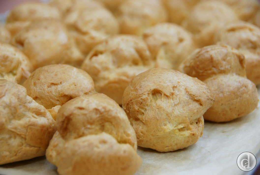 Choux buns out of the oven