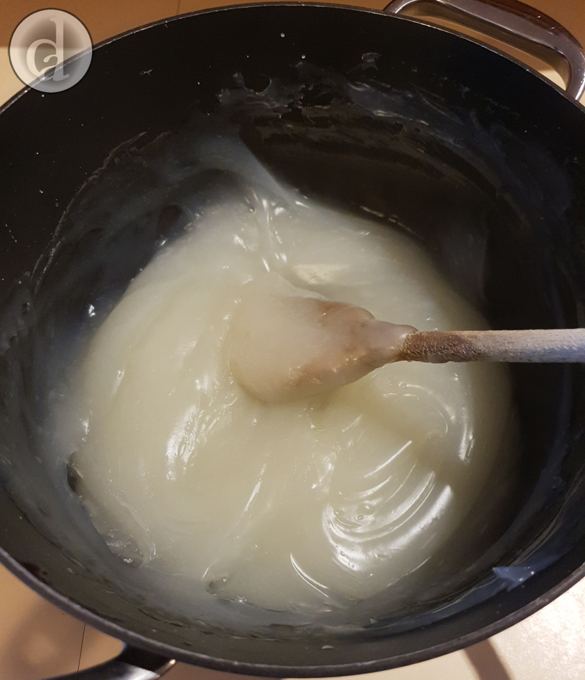 Some of the sugar syrup has been added.